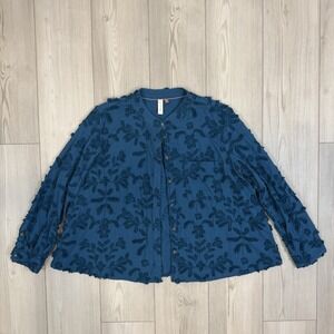 Pilcro The Whitney Textured Button-down Shirt Large Teal Oversized Trapeze